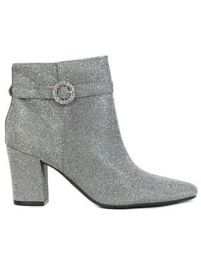 Life Stride Pewter Shimmer Pointed Toe Block Heel Silver Ankle Boot Bootie